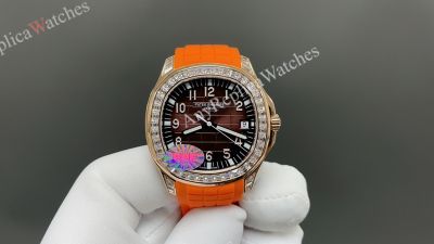 PPF Patek Philippe Aquanaut 40mm 9015 Movement Brown Face Orange Band RG Case Watch